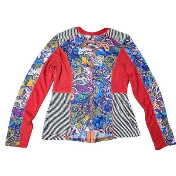 Kaktus Zip Up Cardigan Sweater Jacket M Patchwork Paisley Stripe Boho Artsy M - Picture 2 of 5